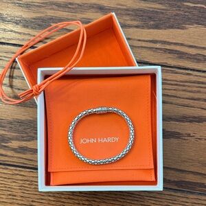 John Hardy Silver Textured Chain Bracelet with Orange Pouch